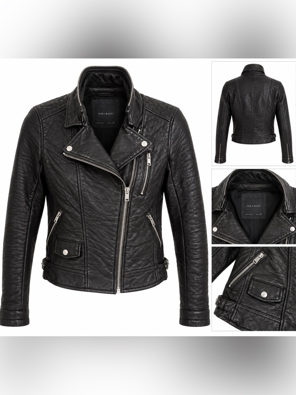 Zara 100% Lamb Leather Moto Biker Jacket Black S NWOT